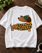 Leopard Style Dachshund White oversized T-shirt