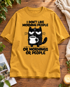 I Don't Like Morning People cat oversized graphic T-shirt in Mustard