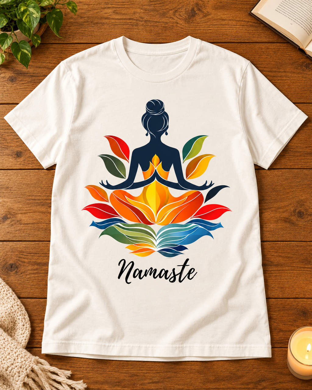 Namaste meditation lotus off white regular fit graphic T-shirt