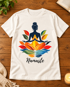 Namaste meditation lotus off white regular fit graphic T-shirt