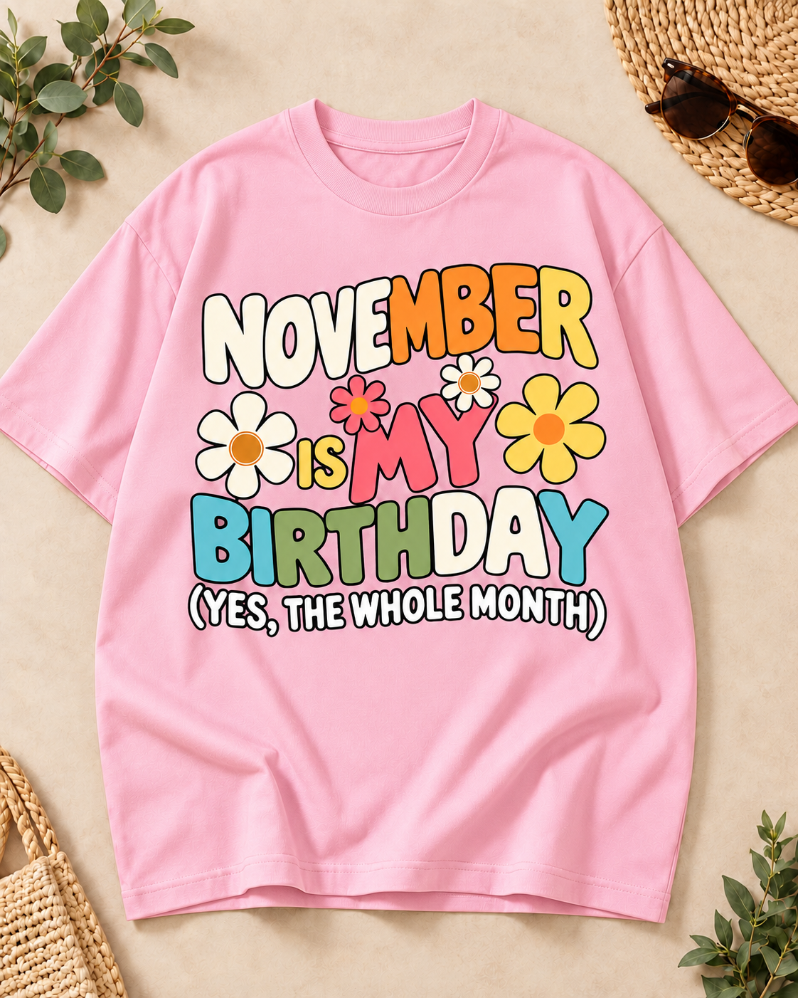 November Is My Birthday Baby Pink oversized T-shirt