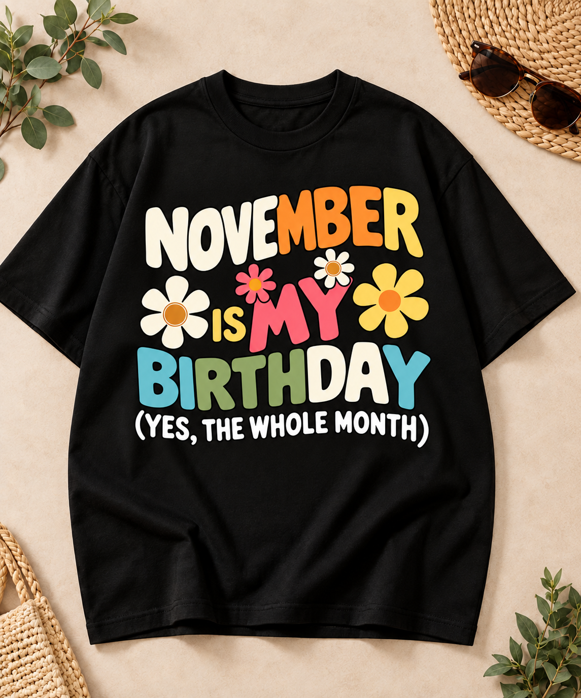 November Is My Birthday Black oversized T-shirt