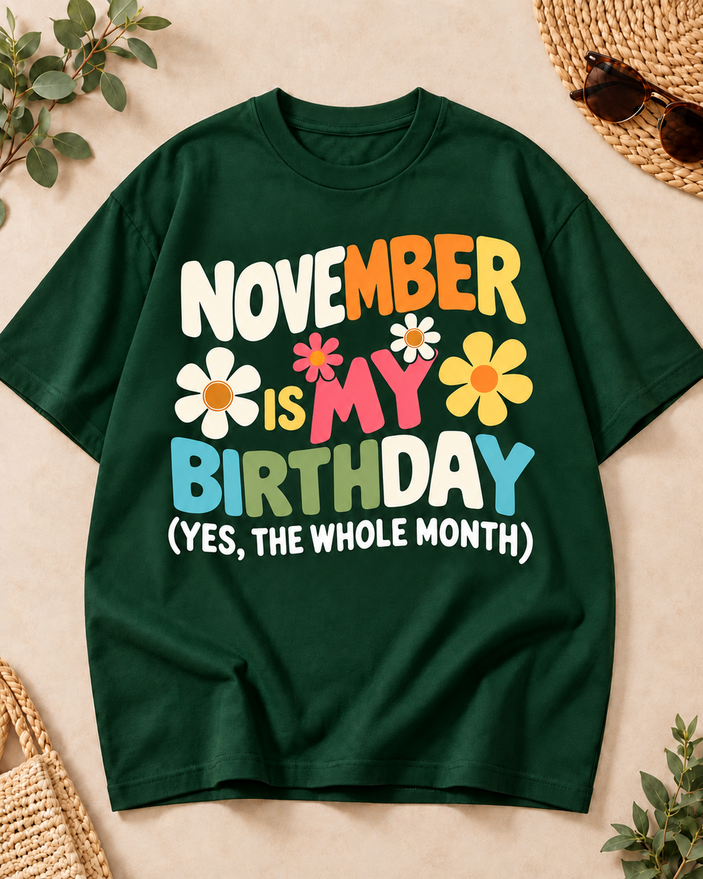 November Is My Birthday Bottle Green oversized T-shirt