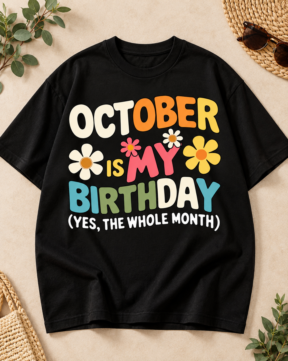 October Is My Birthday black oversized T-shirt