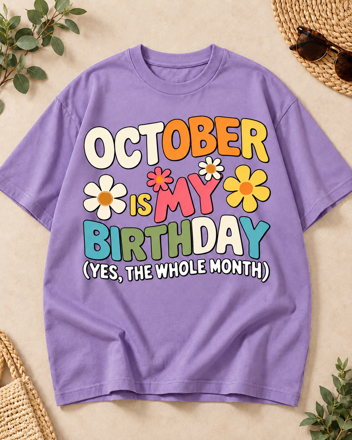 October Is My Birthday Lavender oversized T-shirt