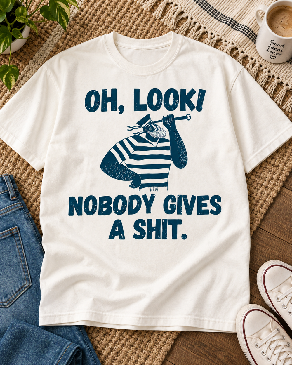 Oh Look Nobody Gives a Shit Oversized Graphic T-Shirt