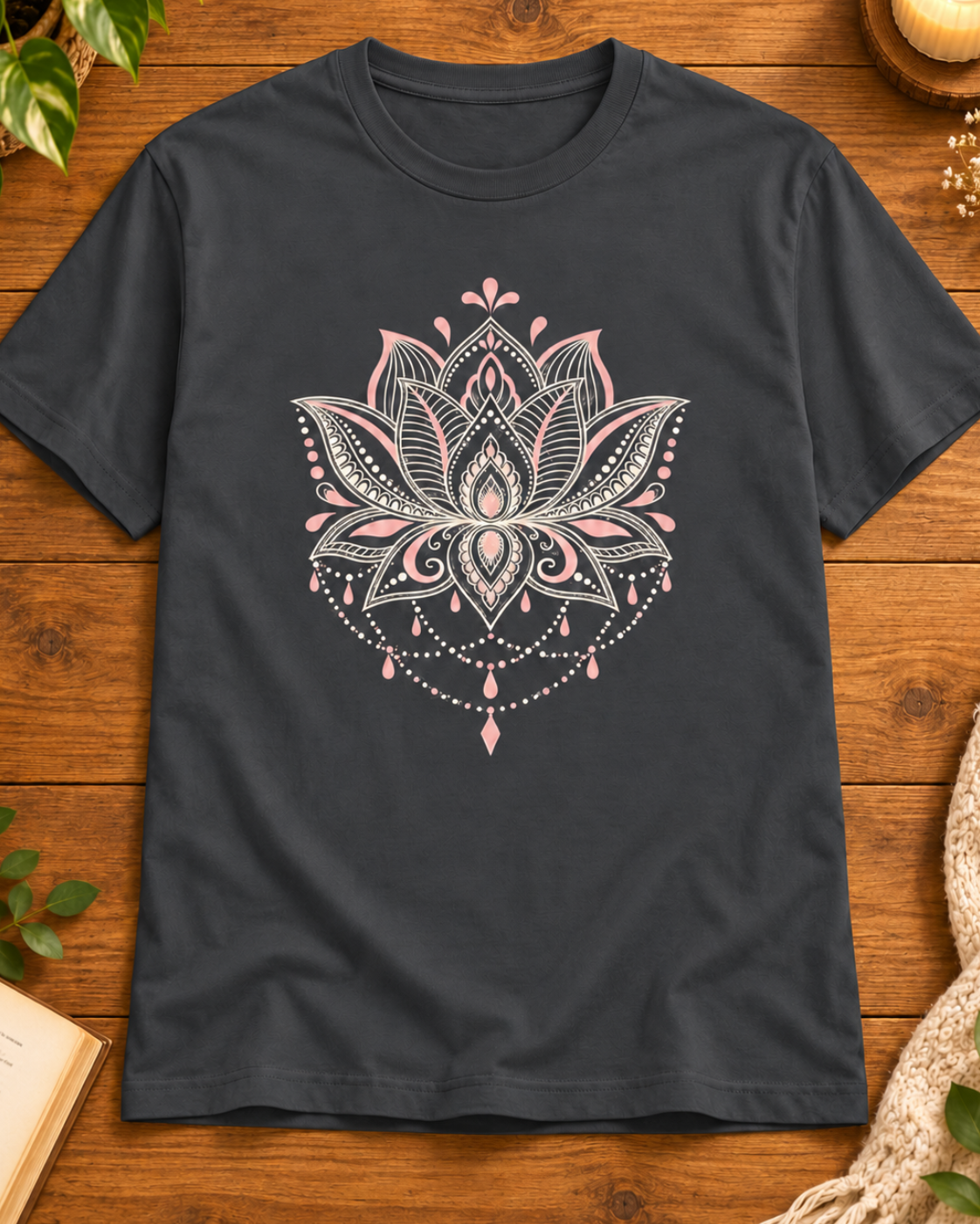 Ornamental lotus steel grey regular fit graphic T-shirt