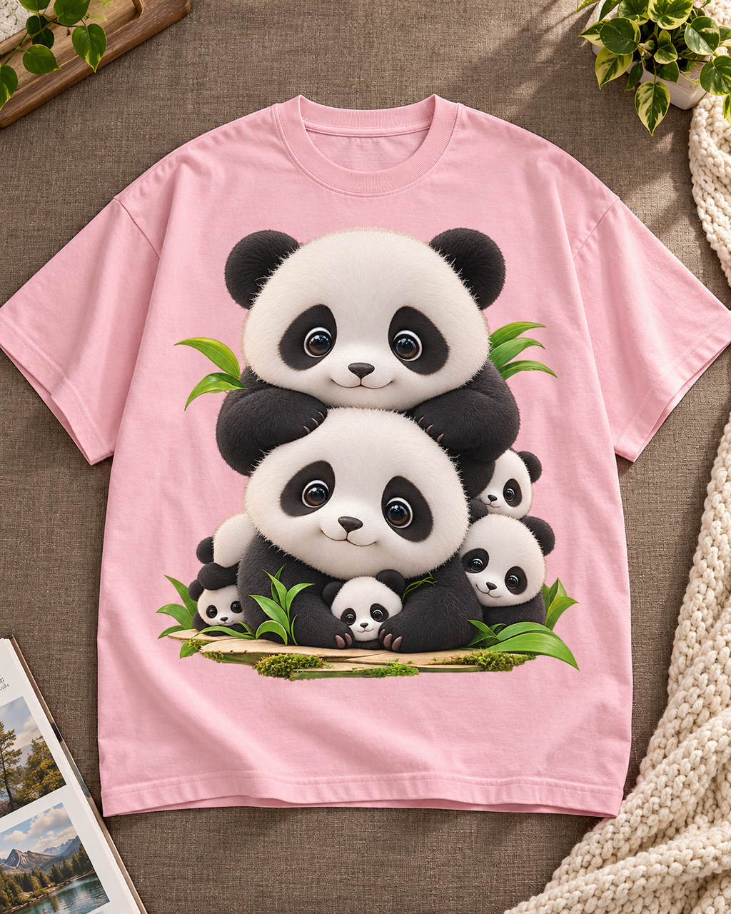 Panda Family Baby Pink oversized T-shirt