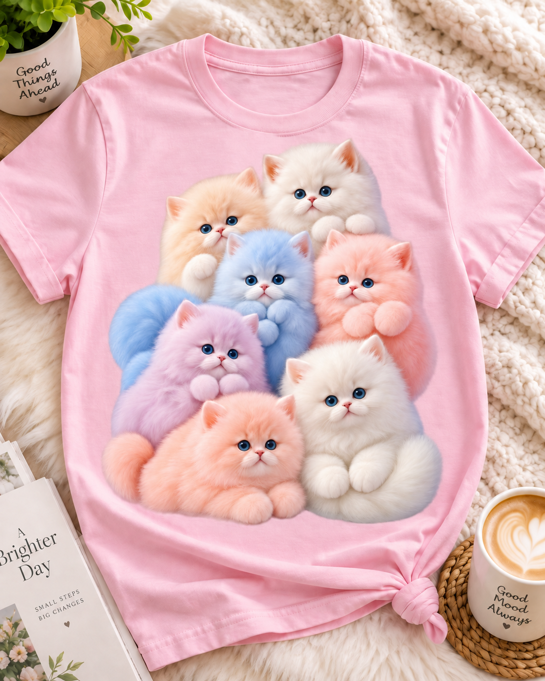 Pastel kittens baby pink oversized T-shirt