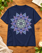 Pastel floral mandala navy blue regular fit graphic T-shirt