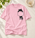 Pocket Black Cat Cat Lover Oversized Graphic T-Shirt