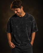 REBELO black 240 GSM acid wash oversized T-shirt on male model