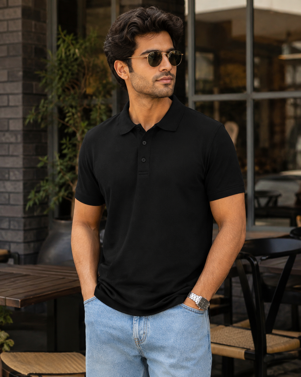 Black Men’s Cotton Polo T-Shirt