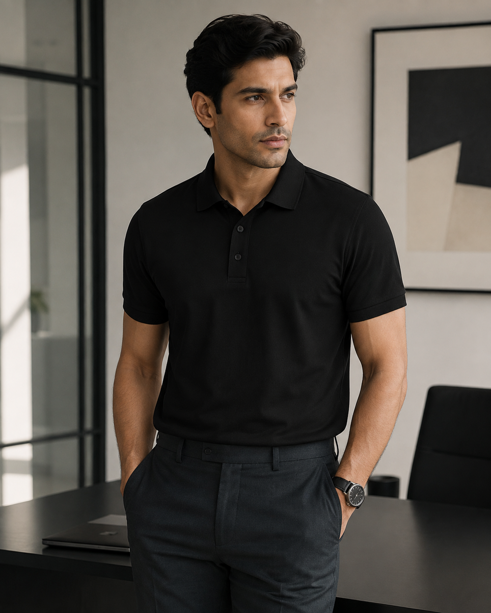 Black Men’s Cotton Polo T-Shirt