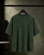 REBELO bottle green 240 GSM acid wash oversized T-shirt hanger front view