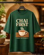REBELO Chai First bottle green oversized graphic T-shirt on hanger