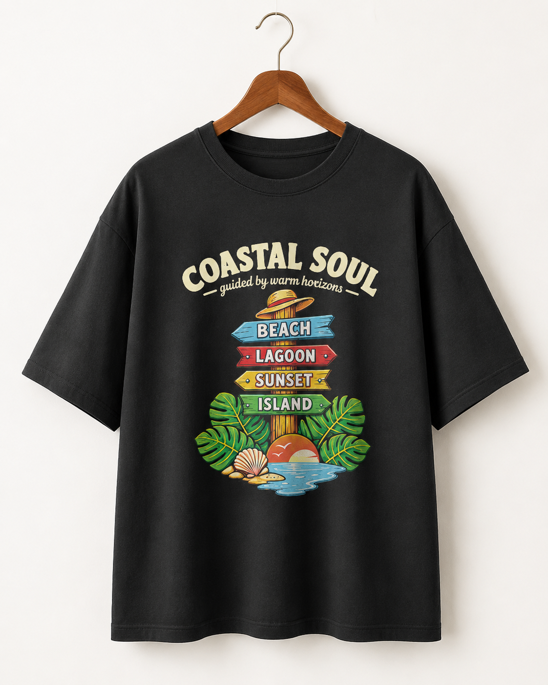 Coastal Soul black oversized T-shirt hero image by REBELO