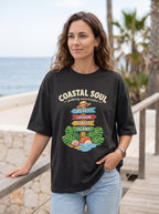 Woman wearing Coastal Soul oversized T-shirt in black