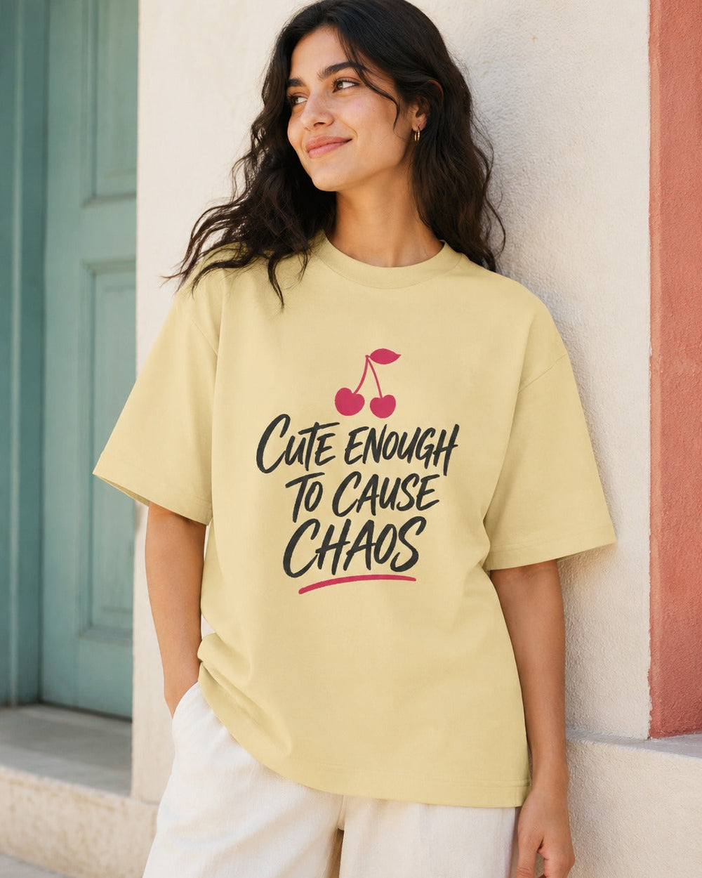 Cute Enough to Cause Chaos Oversized Graphic T-Shirt