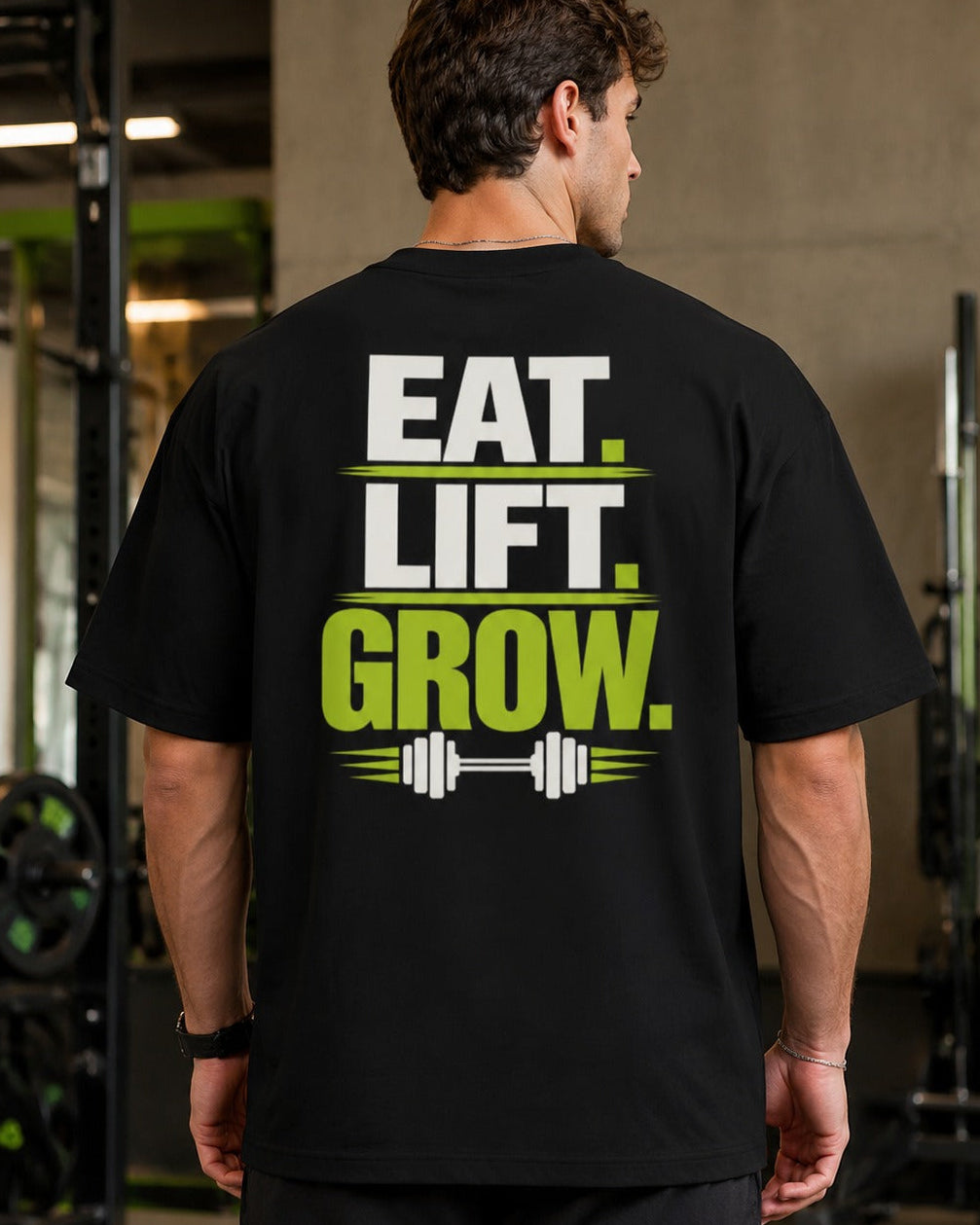 Eat Lift Grow black gym oversized T-shirt by REBELO