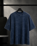 REBELO navy blue 240 GSM acid wash oversized T-shirt hanger front view