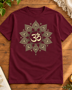 Dark Maroon regular fit crew neck T-shirt with om feather mandala print