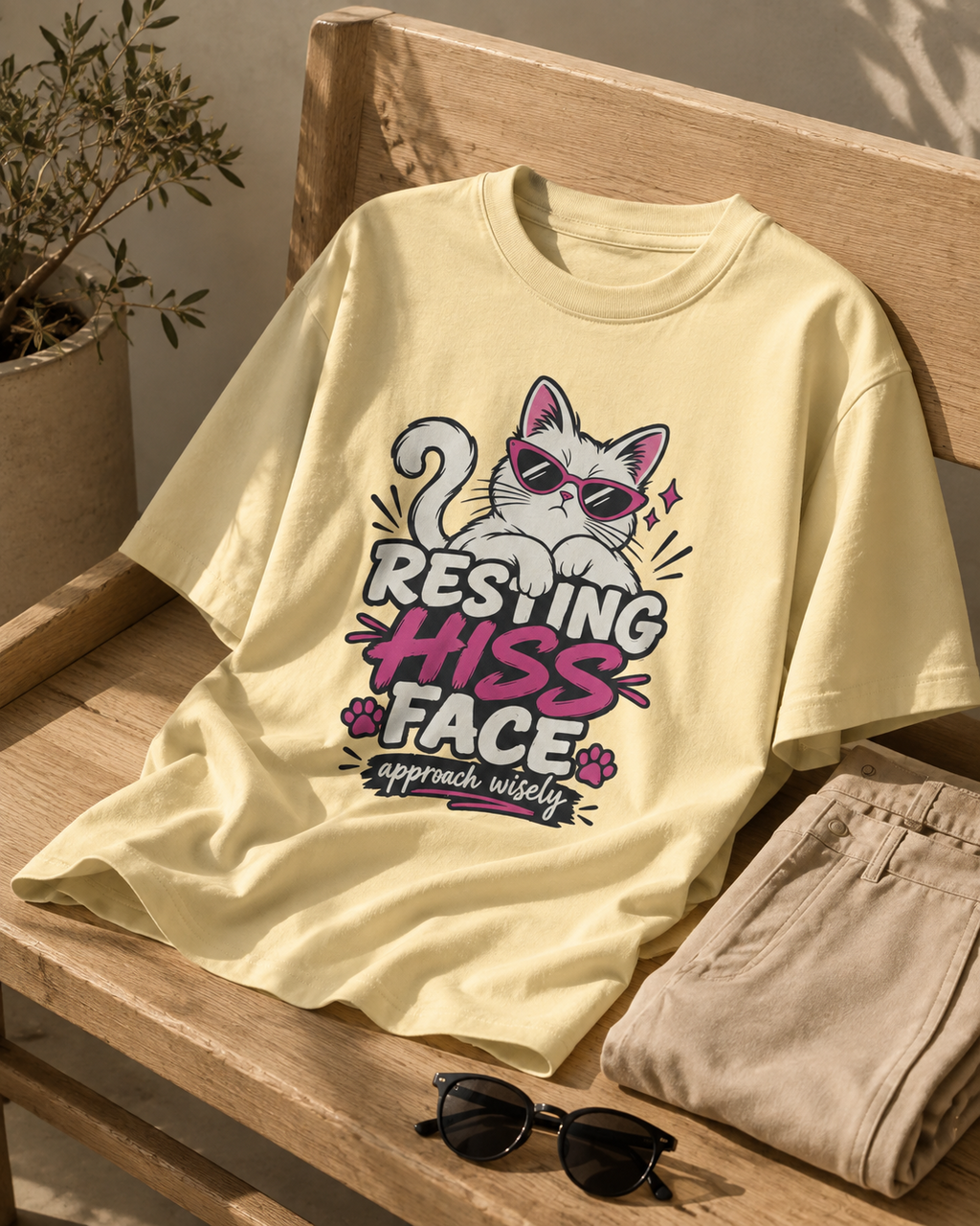Resting Hiss Face beige cat lover oversized T-shirt hero image by REBELO
