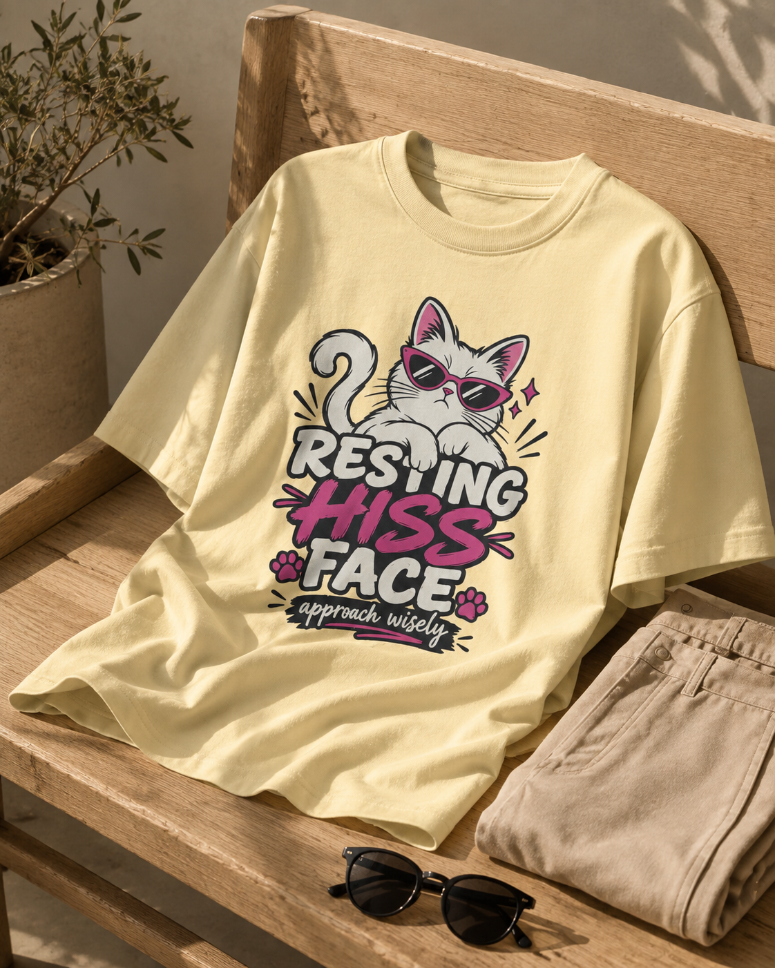 Resting Hiss Face beige cat lover oversized T-shirt hero image by REBELO