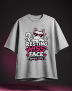 Resting Hiss Face grey melange cat lover oversized T-shirt hero image by REBELO