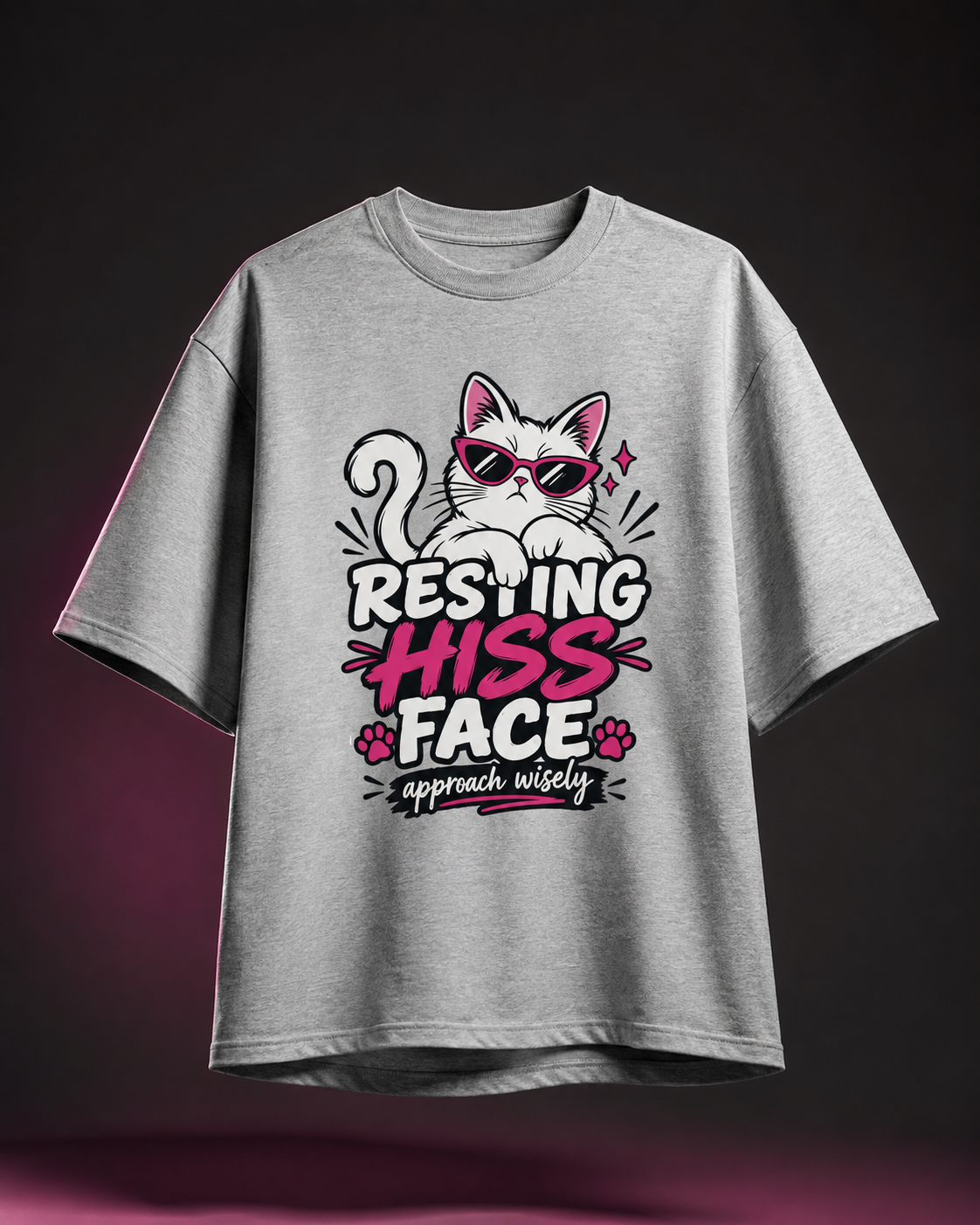 Resting Hiss Face grey melange cat lover oversized T-shirt hero image by REBELO
