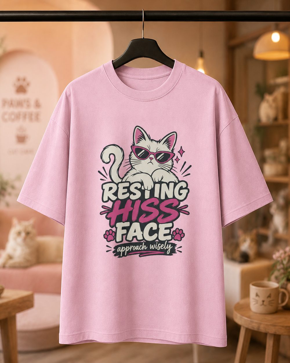 Resting Hiss Face Cat Lover Oversized Graphic T-Shirt