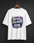 Rewind the Vibe white oversized T-shirt hero image by REBELO