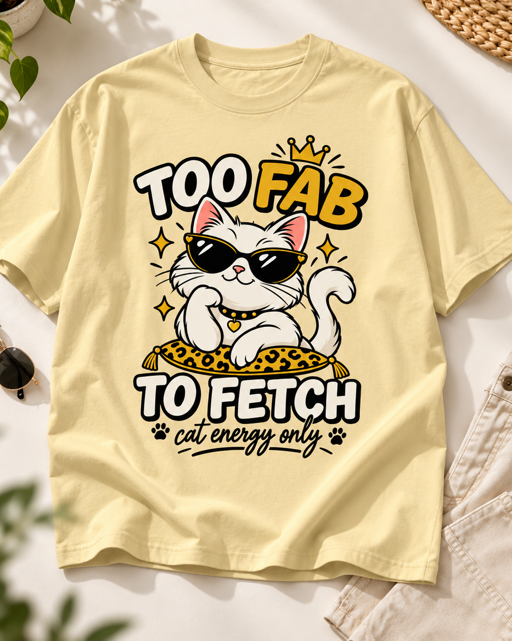 Too Fab to Fetch Cat Lover Oversized Graphic T-Shirt