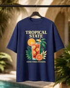 REBELO Tropical State royal blue oversized graphic T-shirt on hanger