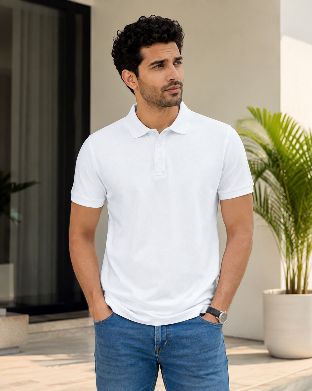 White Men’s Cotton Polo T-Shirt