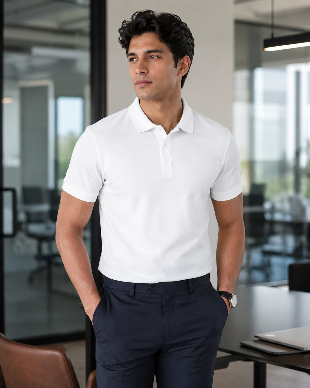 White Men’s Cotton Polo T-Shirt