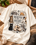 Rescued My Heart Cat Lover Oversized Graphic T-Shirt