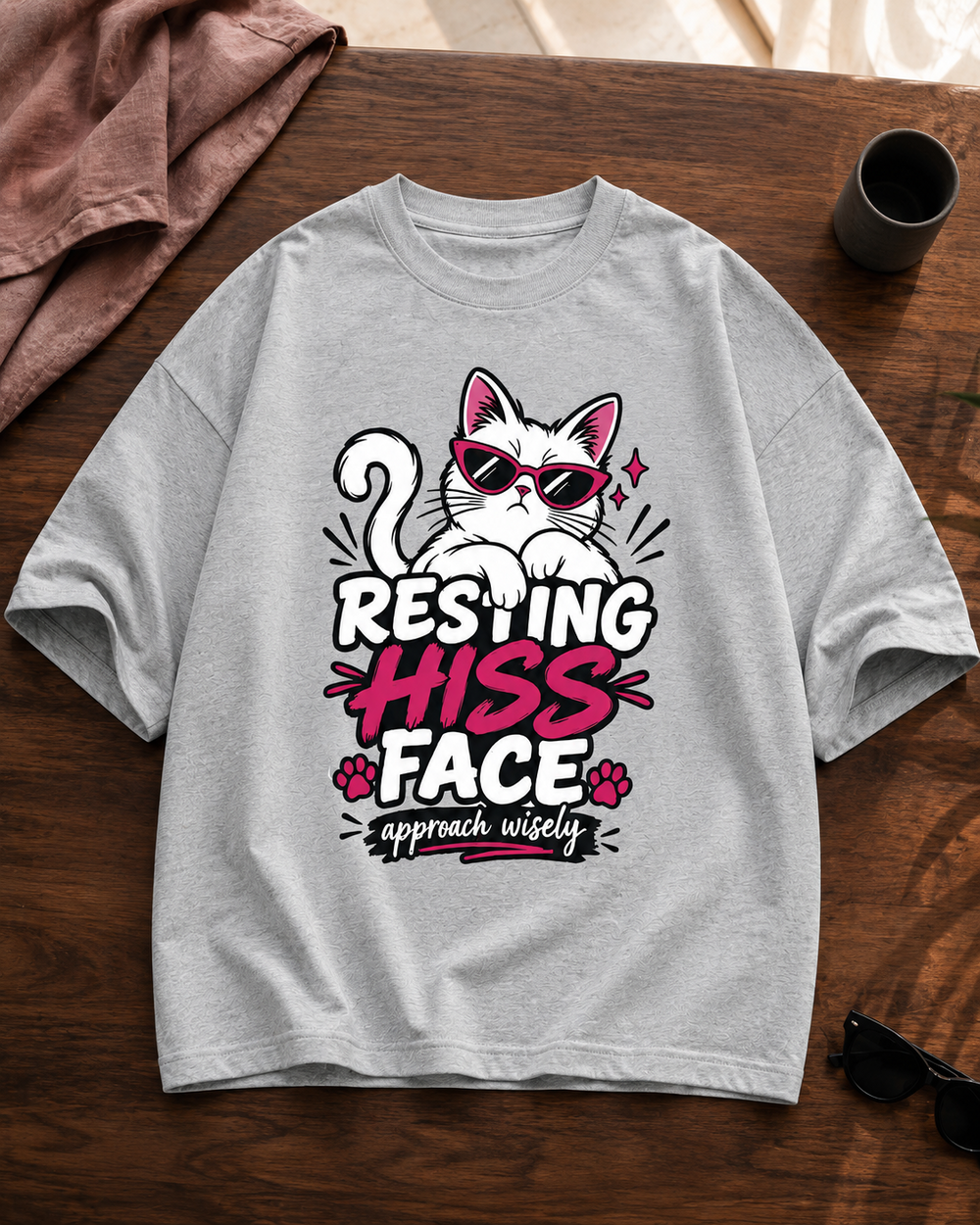 Resting Hiss Face Cat Lover Oversized Graphic T-Shirt