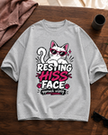 Resting Hiss Face Cat Lover Oversized Graphic T-Shirt