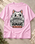 Currently Screening Humans Cat Lover Oversized Graphic T-Shirt
