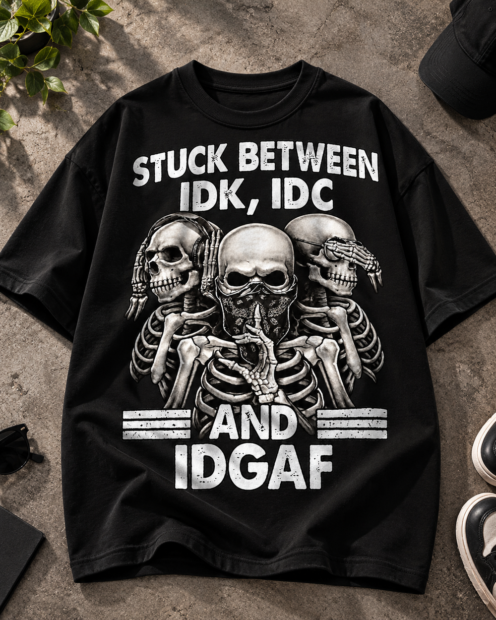 Stuck Between IDK IDC IDGAF Oversized Graphic T-Shirt