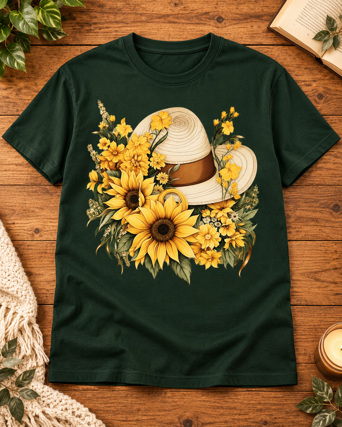 Sunflower country hat bottle green regular fit graphic T-shirt