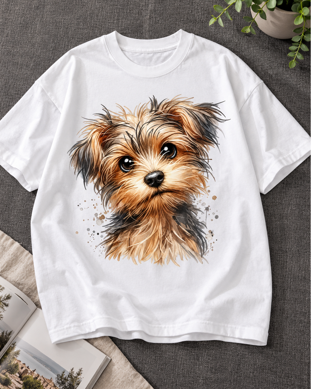 Watercolor Yorkie White oversized T-shirt
