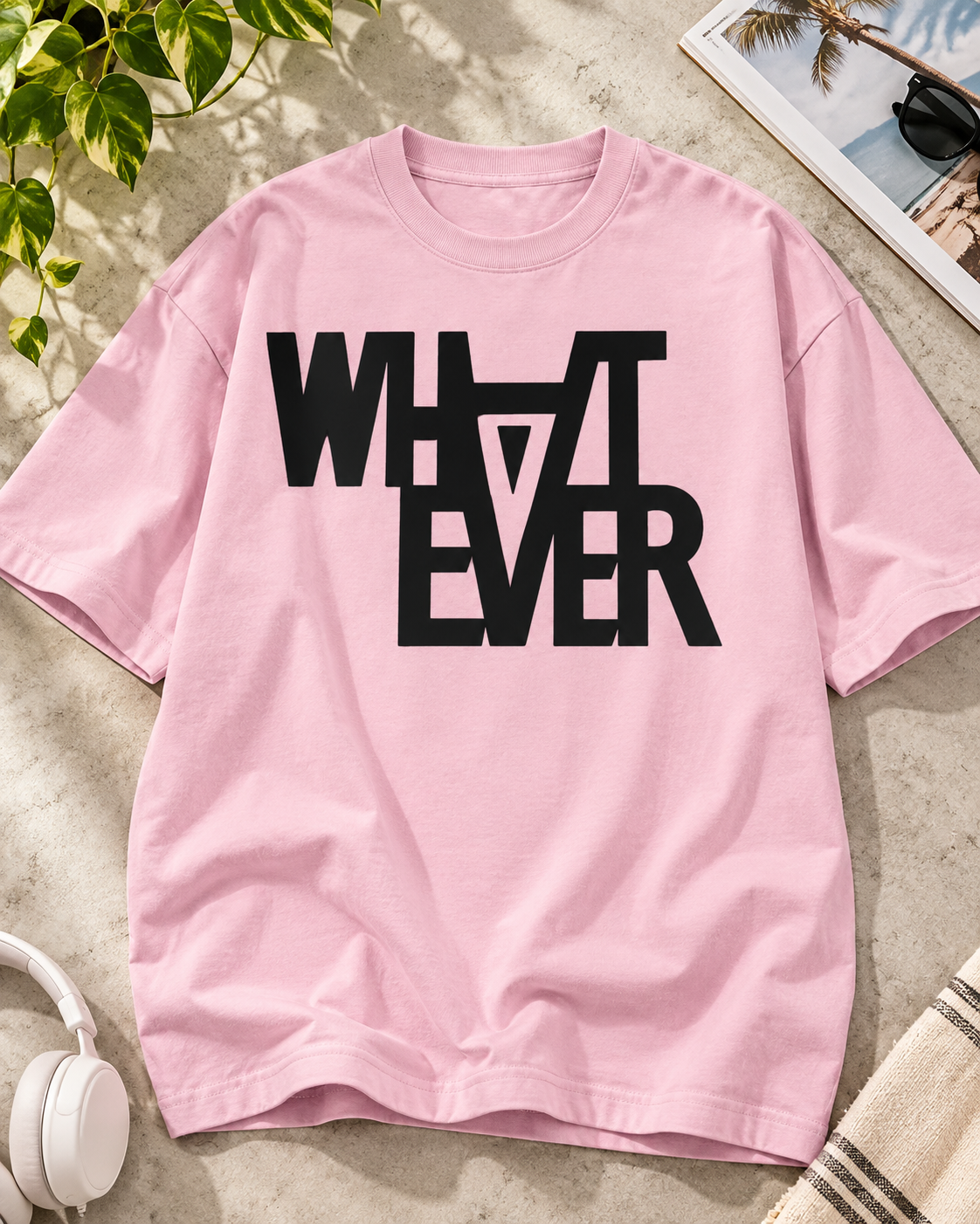 WHATEVER Baby Pink oversized T-shirt