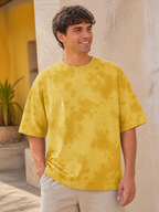 Model wearing 260 GSM tie-dye oversized T-shirt in Yellow