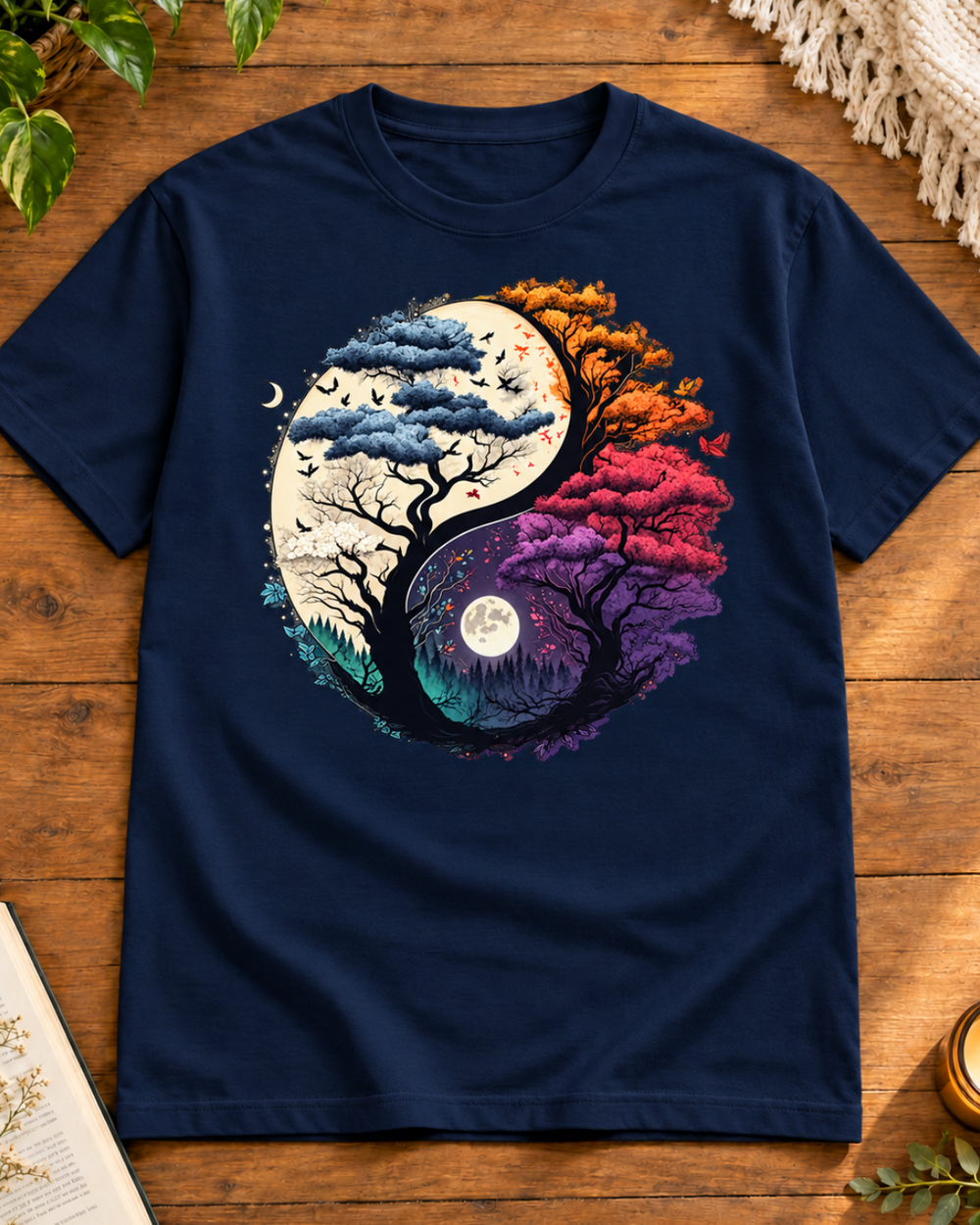 Yin-Yang Seasons Tree Regular Fit Graphic T-Shirt